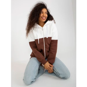 Ecru-brown basic long sweatshirt with zipper