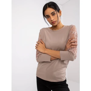 Dark beige blouse with lace sleeves Havana RUE PARIS