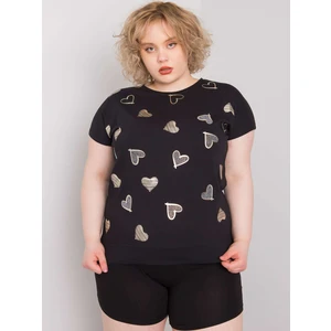 Black plus size cotton blouse with appliques