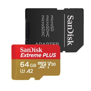 Pamäťová karta SanDisk Micro SDXC Extreme Plus 64GB A2 C10 V30 UHS-I (170R/90W) + adapter (SDSQXBZ-064G-GN6MA) pamäťová karta microSD • kapacita 64 GB