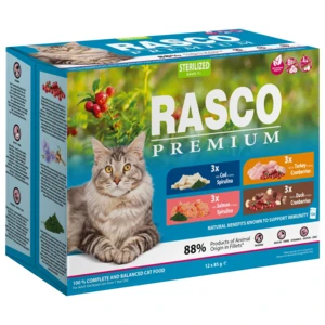 Rasco Kapsičky Premium Cat Pouch Sterilized - losos, treska, kačacie, morka 12 x 85 g