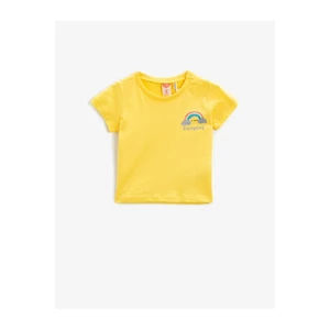Koton Girl's Yellow Printed Cotton T-Shirt z krótkim rękawem Crew Neck
