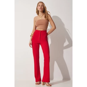 Happiness İstanbul Women's Red High Waist Lycra Casual Knitted Pants