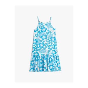 Koton Floral Dress with Slim Straps and Window Detail at the Back. Cotton