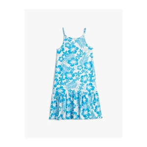 Koton Floral Dress with Slim Straps and Window Detail at the Back. Cotton