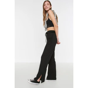 Trendyol Black Ribbed Knitted Pants with Slits