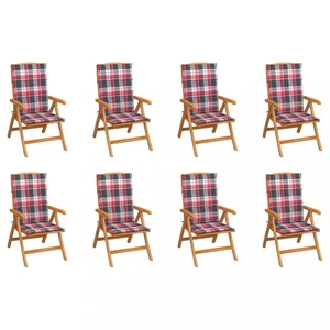 Skládací zahradní židle s poduškami 8 ks teak / látka Dekorhome Bílá / červená,Skládací zahradní židle s poduškami 8 ks teak / látka Dekorhome Bílá /
