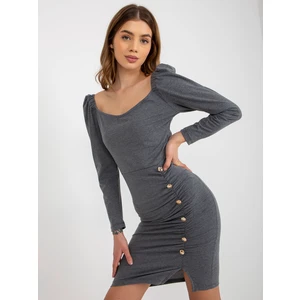 Dark grey fitted dress with ruffles