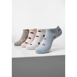 Fruit Invisible Socks Made of Recycled Yarn 4 Pack Grey+Cream+Light Blue+Pink