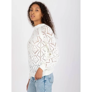 Classic white openwork sweater with a stand-up collar RUE PARIS