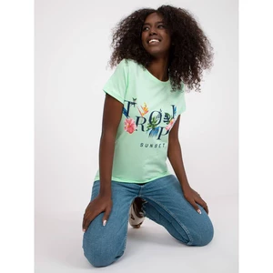 Light green women's t-shirt with a summer print