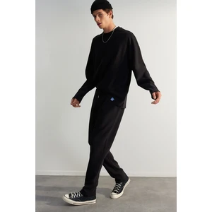 Trendyol Black Men's Regular/Normal Fit Limited Edition Premium 100% Cotton with Label, Textured Sweatpants.