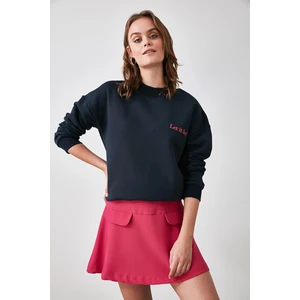 Trendyol Navy Blue Embroidery Raised Sweatshirt