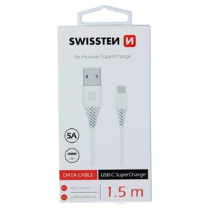Datový kabel Swissten USB/USB-C 1,5 M as podporou super rychlonabíjení 5A, bílý