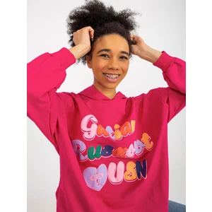 Fuchsia Long Oversize Sweatshirt with Print