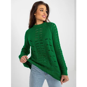 Green openwork oversize sweater with long sleeves