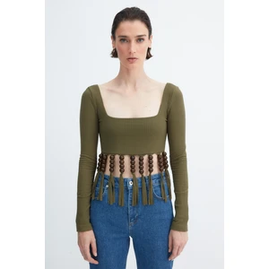 Trendyol X Zeynep Tosun Khaki Bead Detailed Camisole Bustier