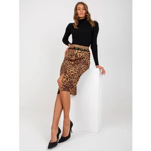 Dark beige and black pencil skirt with leopard pattern with elastic waistband