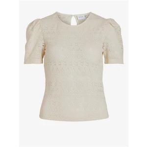 Cream women's lace T-shirt VILA Chikka - Women