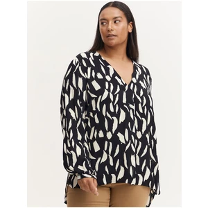 Cream-Black Patterned Blouse with Extended Back Fransa - Women