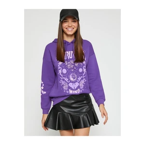 Koton Oversized Sweatshirt Hoodie with Printed Fleece Interior