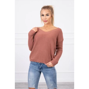Sweater with V neckline dark pink