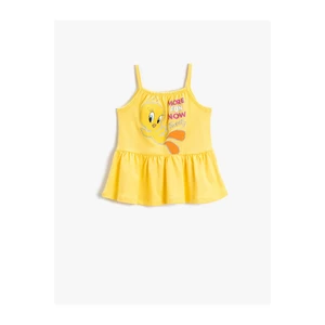 Koton Tweety Printed Frilly Dress Licensed Weightlifting Collar Cotton