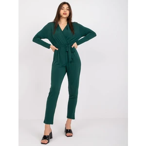 Dark green jumpsuit with an envelope Serafini neckline