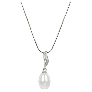 JwL Luxury Pearls Stříbrný náhrdelník s perlou a zirkony JL0200 (řetízek, přívěsek)