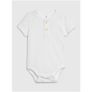 Bílé klučičí baby body henley short sleeve bodysuit