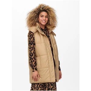 Beige Quilted Vest with Detachable Hood ONLY Demy - Women