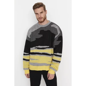 Trendyol Black Men's Oversize Fit Wide Fit Crew Neck Jacquard Knitwear Sweater