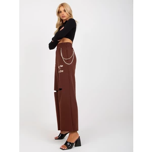 Dark brown wide sweatpants with chain