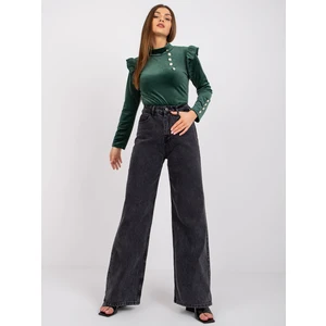 Dark green velor blouse with ruffles Capri