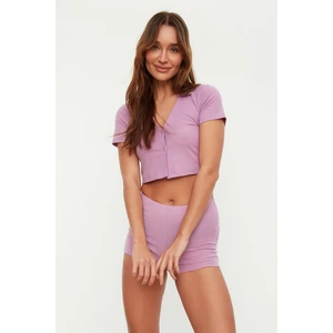 Trendyol Lilac Crop Camisole Knitted Pajamas Set