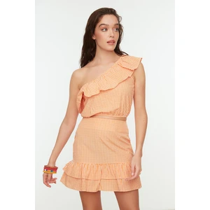 Trendyol Orange Gingham Lower Top Set