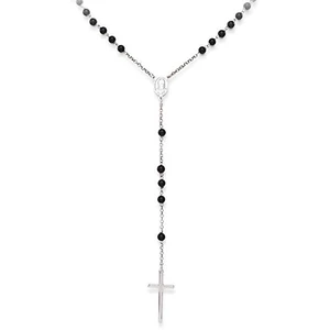Amen Originální stříbrný náhrdelník s onyxy Rosary CROBON40
