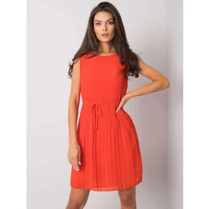 Red folded dress with a belt