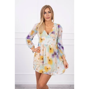 Airy dress with a floral motif yellow