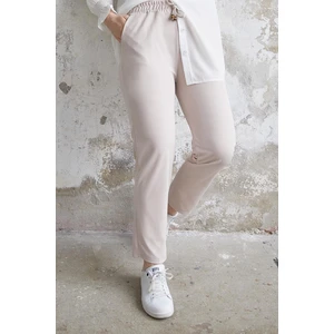 InStyle Lycra Double Fabric Trousers with Elastic Waist - Stone