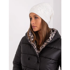 Women's winter hat Ecru with rhinestones