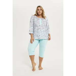 Women's pyjamas Ganika 3/4 sleeve, 3/4 legs - print/turquoise