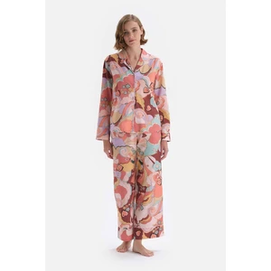 Dagi Mixed Sizes Printed Shirt Collar Woven Pajamas Set