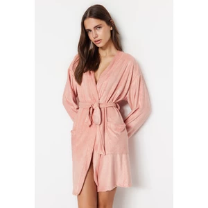 Trendyol Salmon Terry Midi Dressing Gown with Tie Detailed