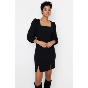 Trendyol Black Square Neckline Slit Mini Woven Mini Dress