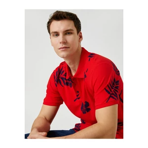 Koton Polo-Neck T-shirt with Leaf Print and Buttons in a Slim Fit Short Sleeves.