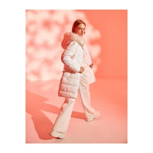 Koton Inflatable Coat Faux Fur Detailed With Belt.