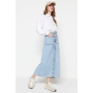 Trendyol Light Blue Double Pocket High Waist Denim Jeans Skirt