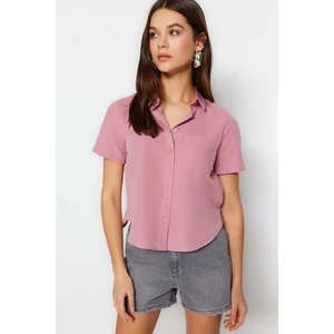 Trendyol Dried Rose Woven Short Sleeve Shirt