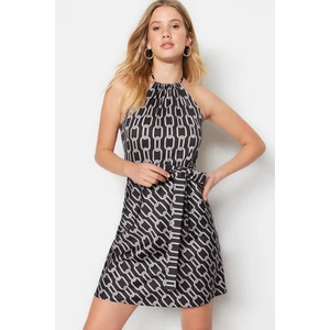 Trendyol A-Line Mini Woven Floral Dress with Black Belt